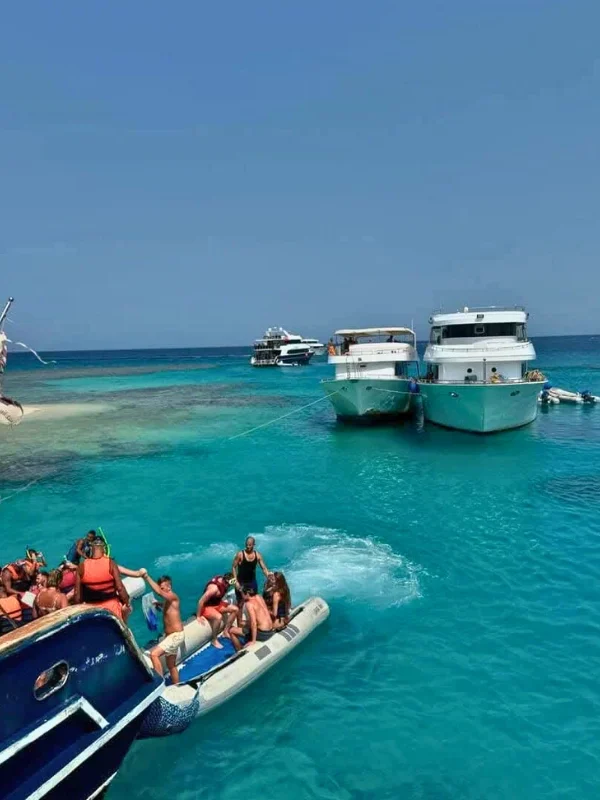 Tourists snorkeling near Hamata Islands in the Red Sea