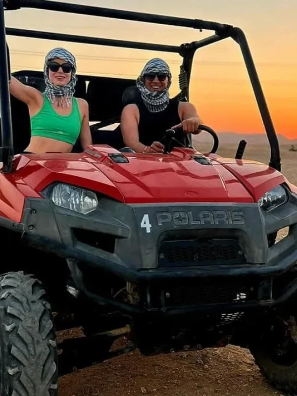 Buggy, Quad, jeep and camel ride in the Desert sunset during the Marsa Alam safari tour