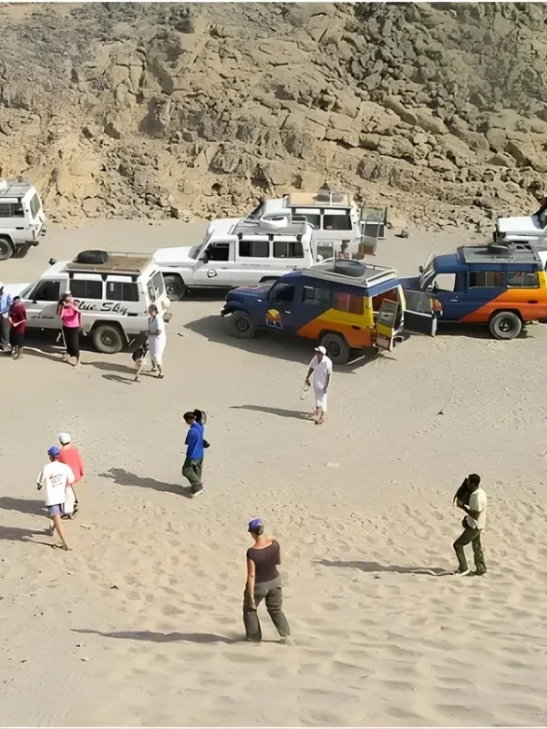 Tourists riding Jeep through Eastern Desert Marsa Alam