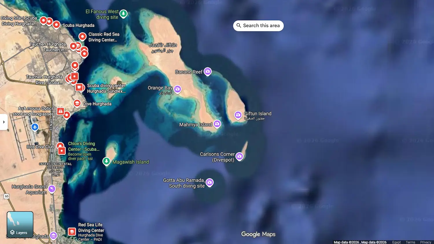 Padi intro dive in Hurghada Google map location