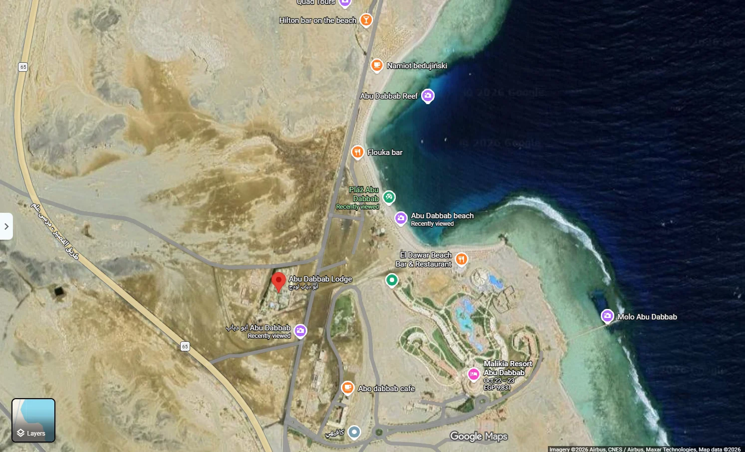 Abu Dabbab Beach Google map location