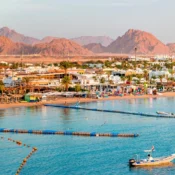 Aerial view of Sharm El-Sheikh and hotel beach